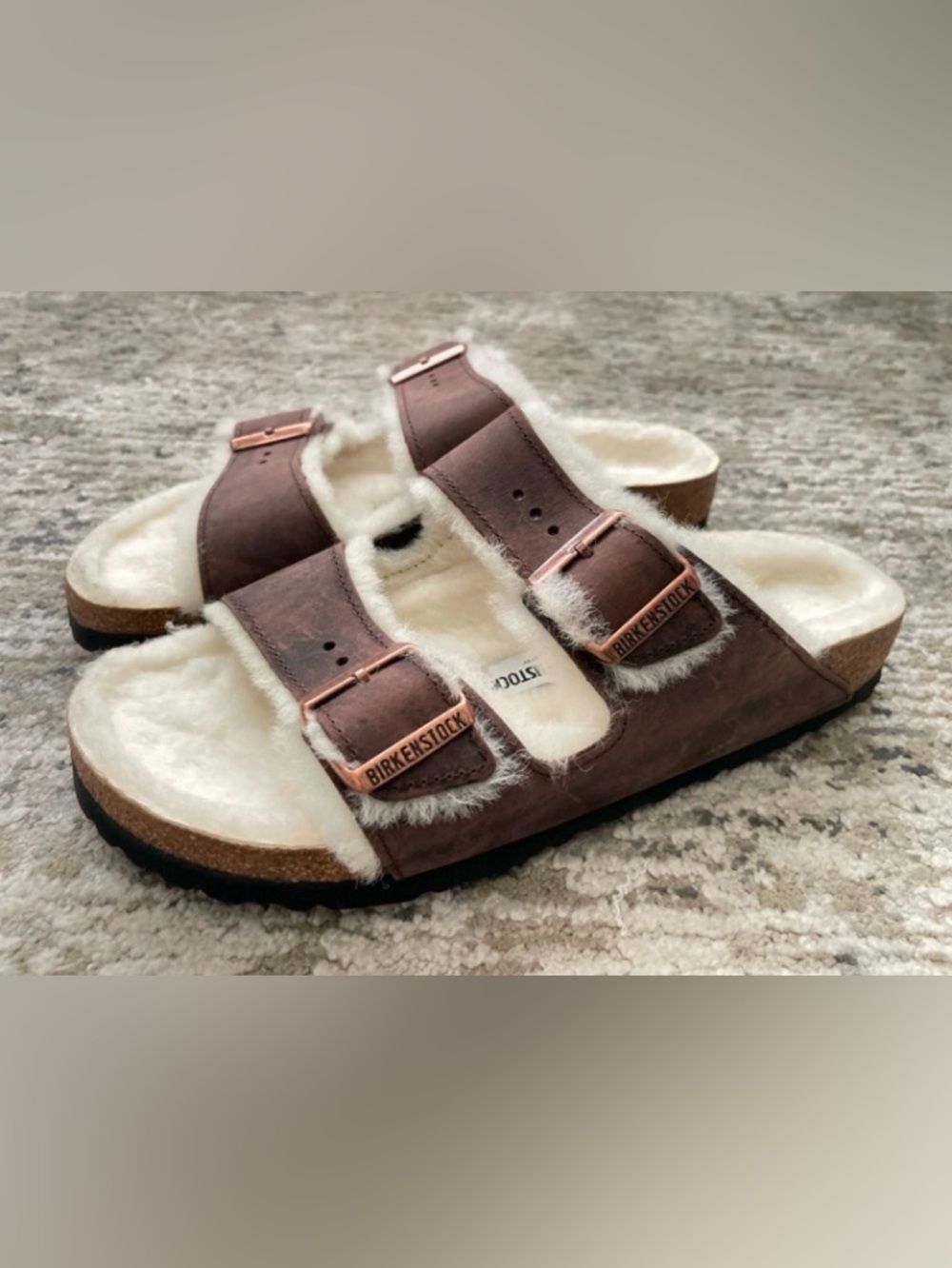 NEW Birkenstock Arizona Shearling Sandals Habana Leather